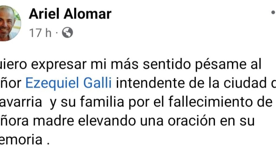La política se solidarizó con Ezequiel Galli tras el fallecimiento de su madre