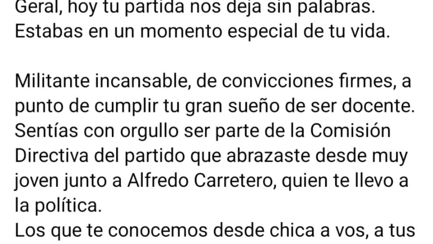 El radicalismo de Bolívar despidió a Geraldine Westdorp tras su fallecimiento