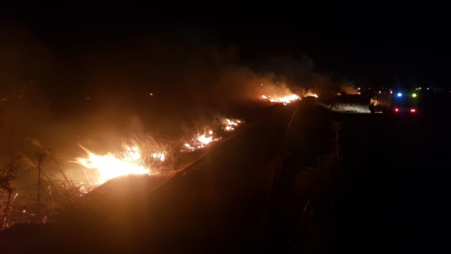 Un voraz incendio sobre las vías del ferrocarril generó riesgos y generó preocupación