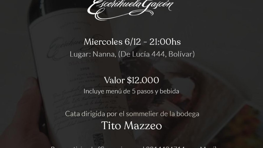 Maui Bebidas trae a Bolívar una degustación de excelencia con los vinos de Escorihuela Gascón