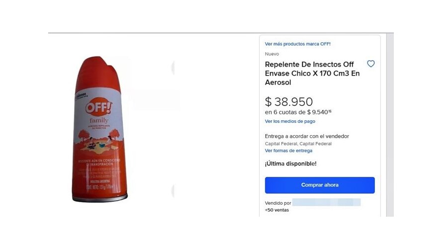 Por el faltante de Off, los aerosoles del repelente ya se venden a casi $ 40.000 en la web