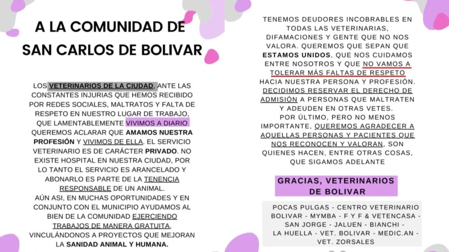 Veterinarios de Bolívar unidos contra el maltrato laboral