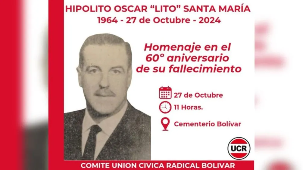 La UCR homenajeará a "Lito" Santa María a 60 años de su fallecimiento